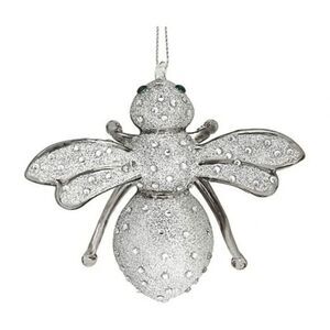 New in box Joan Rivers blown glass bee ornament silver XXV 2015